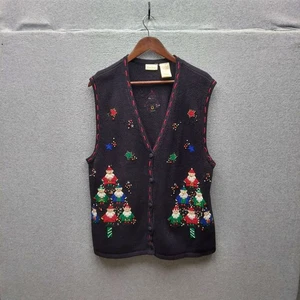 Maglione nero con bottoni gilet maglia grafica gnomo natalizio vintage - Foto 1 di 3
