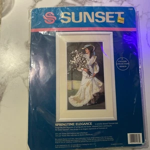 Sunset By Dimensions Springtime Elegance 11065 Vtg 1991 Crewel Kit New Unopened - Picture 1 of 9