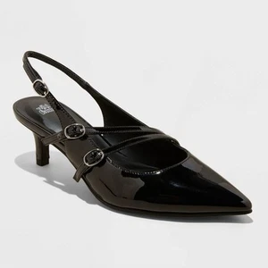 Women's Sasha Buckle Slingback Kitten Pumps with Memory Foam Insole - Wild - Picture 1 of 7
