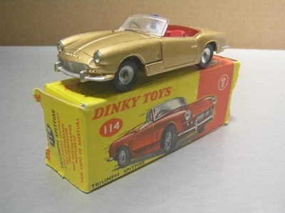 Dinky Toys 114 Triumph Spitfire Metallic Gold Unpainted Base NMIB - Image 1 of 4
