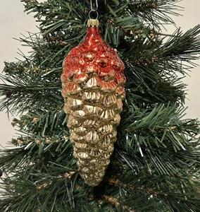 Vintage Kurt Adler rot & gold Ombré 6" Tannenzapfen Glas Weihnachtsschmuck Columbia - Bild 1 von 7