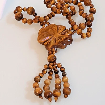 WOWSER OUTSTANDING HANDMADE TIGERS EYE BEAD DANGLE NECKLACE 24 INCH HUGE 5" DROP - Image 1 of 4