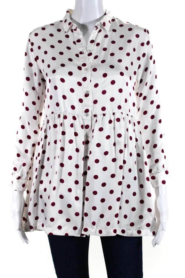 Little Remix Childrens Girls Polka Dot Satin Shirt Dress White Maroon Size 12 - Image 1 of 4