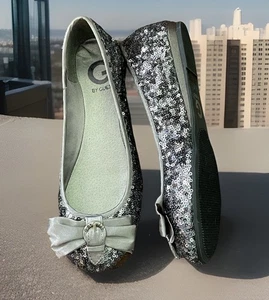 Guess Damen-Ballerinas Glitzer Silber Glitzer Pailletten Slipper Größe 7,5 - Bild 1 von 11