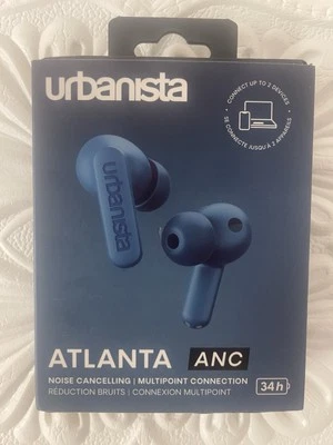 New Open Box- Urbanista Atlanta Active Noise Cancelling Wireless Earbuds Blue - Image 1 of 4