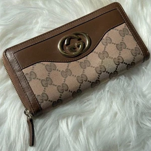 Gucci GG pattern long wallet canvas leather brown used Shipped from Japan - Picture 1 of 20