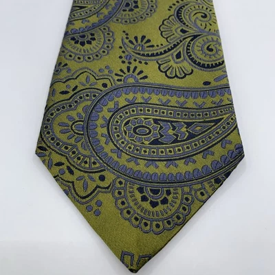 Gravata longa Barneys New York paisley de alta qualidade exclusiva verde azul 61 X 3,5” - Imagem 1 de 4