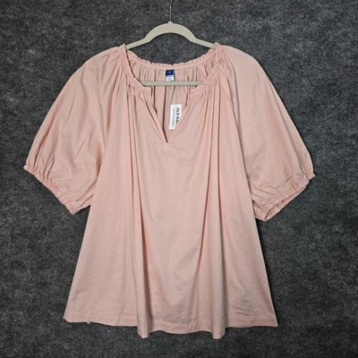 Old Navy Top Womens 2X Light Pink Cotton Tunic Puff Sleeve Peasant Minimal New - Image 1 of 4
