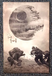 RARE Impale Design Star Wars & WW2 Mash Up Print 11X17 Death Star & Tie Fighter - Bild 1 von 4