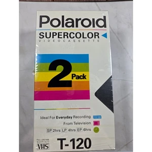 Nastro VHS vuoto Polaroid nuovo. Videocassetta T-120 SuperColor sigillata set di 2 - Foto 1 di 1