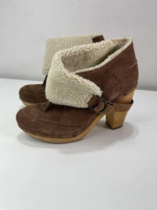 Nine West Vtg America Collection  Ankle Boots Faux Fur Cuff Wooden Heel 10M  Y2K - Picture 1 of 9