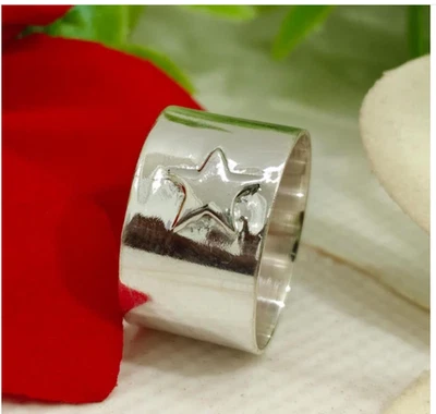 Sterling Silver Star Band Ring: Handmade Celestial Jewelry All Size - Image 1 of 4