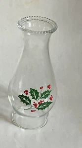 Vintage Perlen Top Stechpalme Beeren Weihnachten Glas Öllampe Kamin Kugel Schirm 8,5" x 3" - Bild 1 von 5