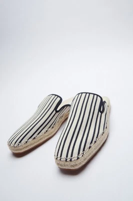 NWT Zara Low Heel Fabric Mules Flats Slides US 8 EU 39 Striped - Image 1 of 4