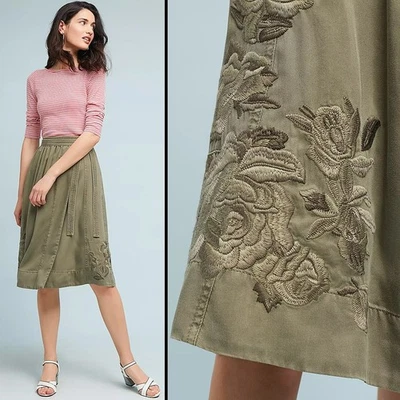 Maeve by Anthropologie 刺绣斜纹布裹身裙 (L) - 全新 — 第 1/4 张图片