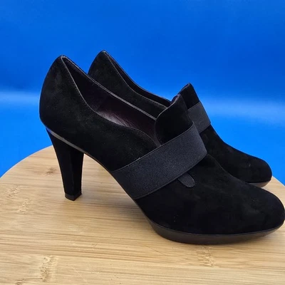 ​Stuart Weitzman Black Suede Platform Heels Elastic Strap Pumps Size 6 Made... - Image 1 of 4
