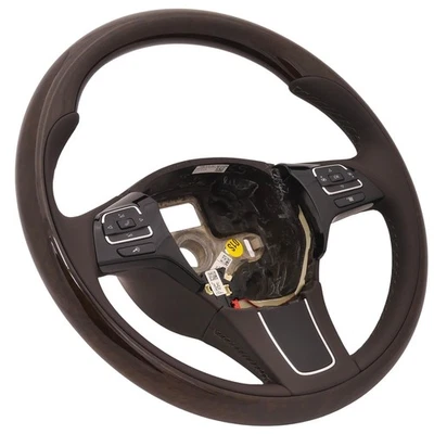 Multi Function Steering Wheel Wood Leather VW Touareg 7P 7P5 10-14 Vavona/Braun - Image 1 of 4