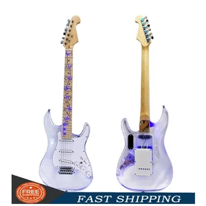 E-Gitarre Acryl Korpus Ahorn Hals 22 Bund SSS Tonabnehmer schöner Ton LED-Licht - Bild 1 von 18
