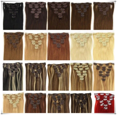 100% Echthaar Clip In Remy Haarverlangerung Extensions Glatt 8 Tressen Dick Lang - Bild 1 von 4