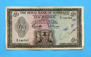 ROYAL BANK OF SCOTLAND SCOTTISH £10 BANKNOTE DATED 19TH MARCH 1969 - Picture 1 of 2