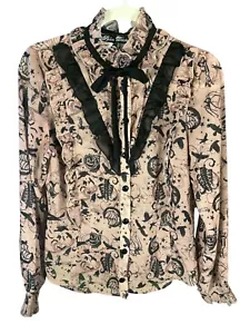 Spin Doctor Gothic Victorian Blouse Size S Dusty Pink Alternative Bow Tattoo - Picture 1 of 11