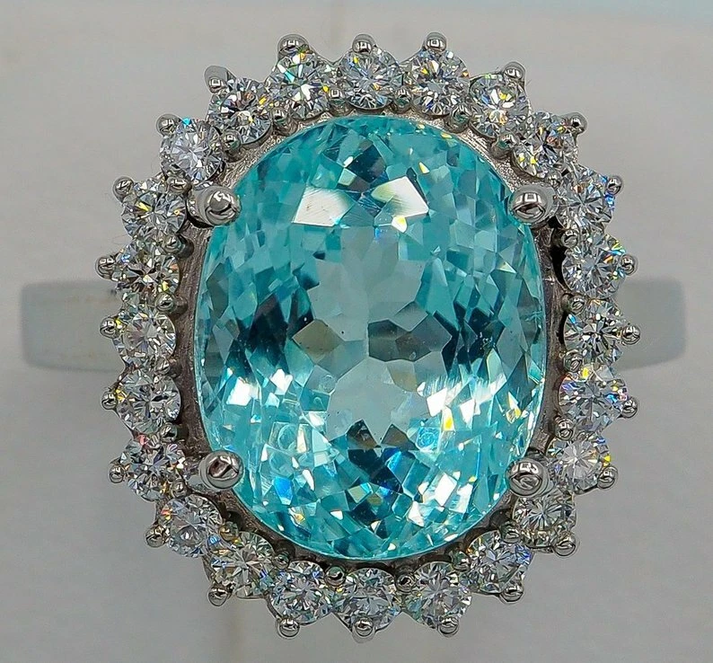 Anillo de plata 925 sólido muy único con una rara piedra de turmalina "Paraiba" de 15,42 quilates  Foto 1 de 4
