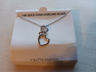 New 18k Gold Over Sterling Silver Triple Hearts Chain Necklace 0.1 Cttw Diamonds