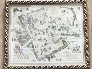 York Map By Estra Clark 1947 Pictoral Map Of Historic York Printed By BenJohnson - Picture 1 of 10