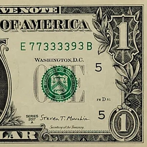 Cinque di un tipo 3s fantasia numero di serie banconota da un dollaro E77333393B coppia trinary 7 - Foto 1 di 8