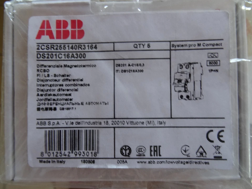 ABB DS201A-C16/0,3 FI/LS-Schalter 6kA 1P+N Typ C 16, 300mA 2CSR255140R3164 - Bild 1 von 1