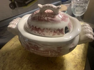 Vintage Small Tureen Transfer Ware Red - Picture 1 of 6