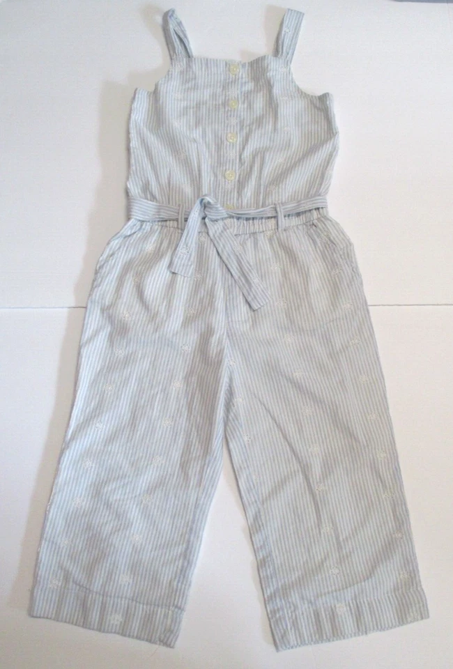 GIRLS GAP KIDS BELLE BLUE STRIPED EYELET JUMPSUIT OUTFIT SIZE S SMALL 6 7 - Image 1 of 3