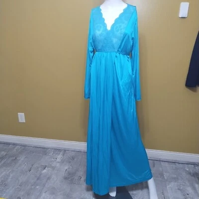 VTG 70s Gilead Long Sleeve Lace Trimmed Slip Dress S/M Coquette Made in the USA - Image 1 of 4