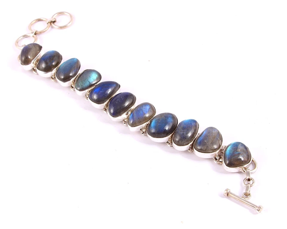 925 solid Sterling Silver Amazing Natural Labradorite stone Bracelet 8" INCHE - Image 1 of 1