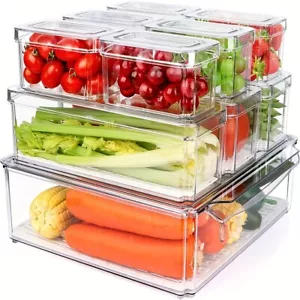 10-Pack Stackable Fridge Organizer Bins With Lids Clear Fruit Storage Containers - Picture 1 of 8