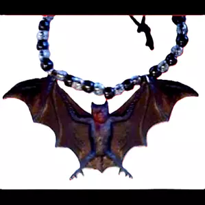 Funky Black Gothic GIANT BAT PENDANT NECKLACE Emo Vampire Amulet Costume Jewelry - Picture 1 of 4