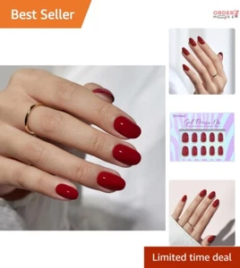 Press On Nails Soft Gel Short Oval 16 Sizes Reusable Fake Nails Cardinal Red - Picture 1 of 9