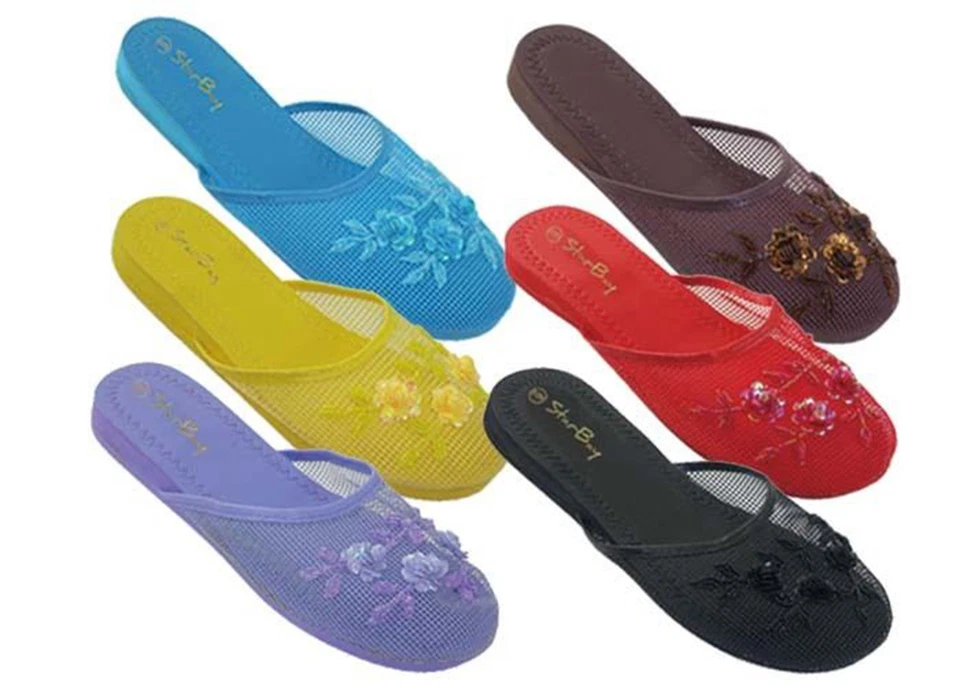Sandalias chanclas chinas de malla con lentejuelas y cuentas florales para mujer zapatos de casa Foto 1 de 1