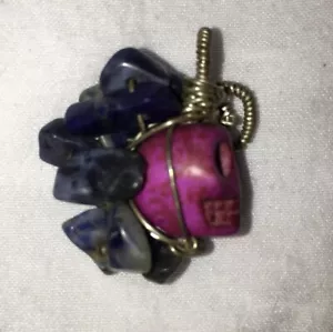 Handmade Skull Charm Dyed Purple Howlite Plated Copper Wire Sodalite Gemstones - Picture 1 of 8
