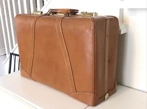 GS Stylite Deluxe Maleta Estuche de Cuero Marrón Claro 21” 14.5” 7” De Colección - Imagen 1 de 12