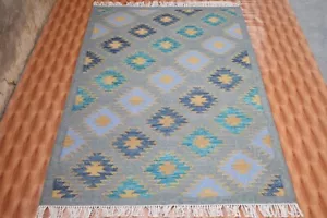 Grey Color Hand Woven Dhurrie Afghan Kilim Turkish Decorative Wool Rugs 4x6 - Picture 1 of 6