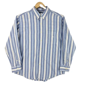Chaps Ralph Lauren Shirt Men Large Blue Twill Striped Long Sleeve Button Down - Picture 1 of 18