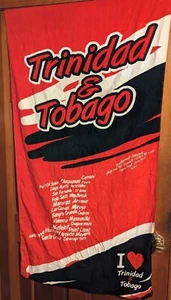 Telo mare Trinidad e Tobago VINTAGE ANNI 90 30"x 70" NOS Cool Fun Rosso  - Foto 1 di 5