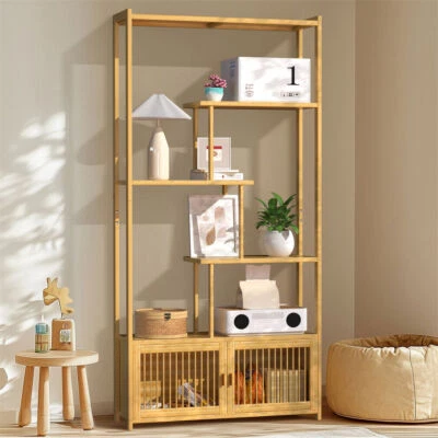 Estantería escalonada de 6 niveles libros en maceta plantas de flores almacenamiento con puerta Foto 1 de 4