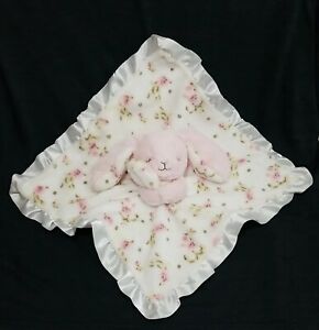 Little Me Bunny Floral Plush Pink White Satin Security Blanket Lovey Rattle 20"