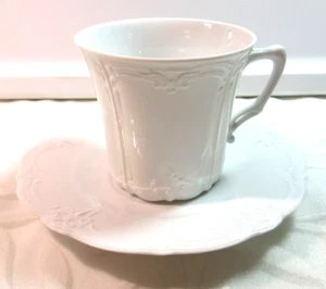 Tirschenreuth BARONESSE WHITE  *1 Flat Coffee/Tea Cup & Saucer(s)*  3"  Germany - Picture 1 of 7