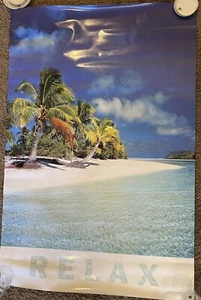 Large beach scene poster that says Relax 34x54 Lithogram Print ￼￼ - Picture 1 of 2