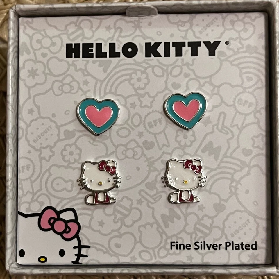 Pendientes Hello Kitty chapados en plata fina nuevos en caja Foto 1 de 3