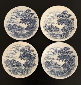 Set Of 4 Vintage England WEDGWOOD Enoch Blue & White Countryside 5-3/4” Saucers - Picture 1 of 4