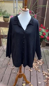 CAROLE LITTLE BLACK METALLIC LONG SLEEVE CARDIGAN SWEATER SZ 2XP - Picture 1 of 5